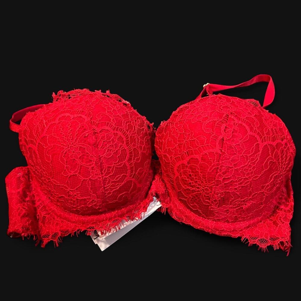 Red floral lace push up